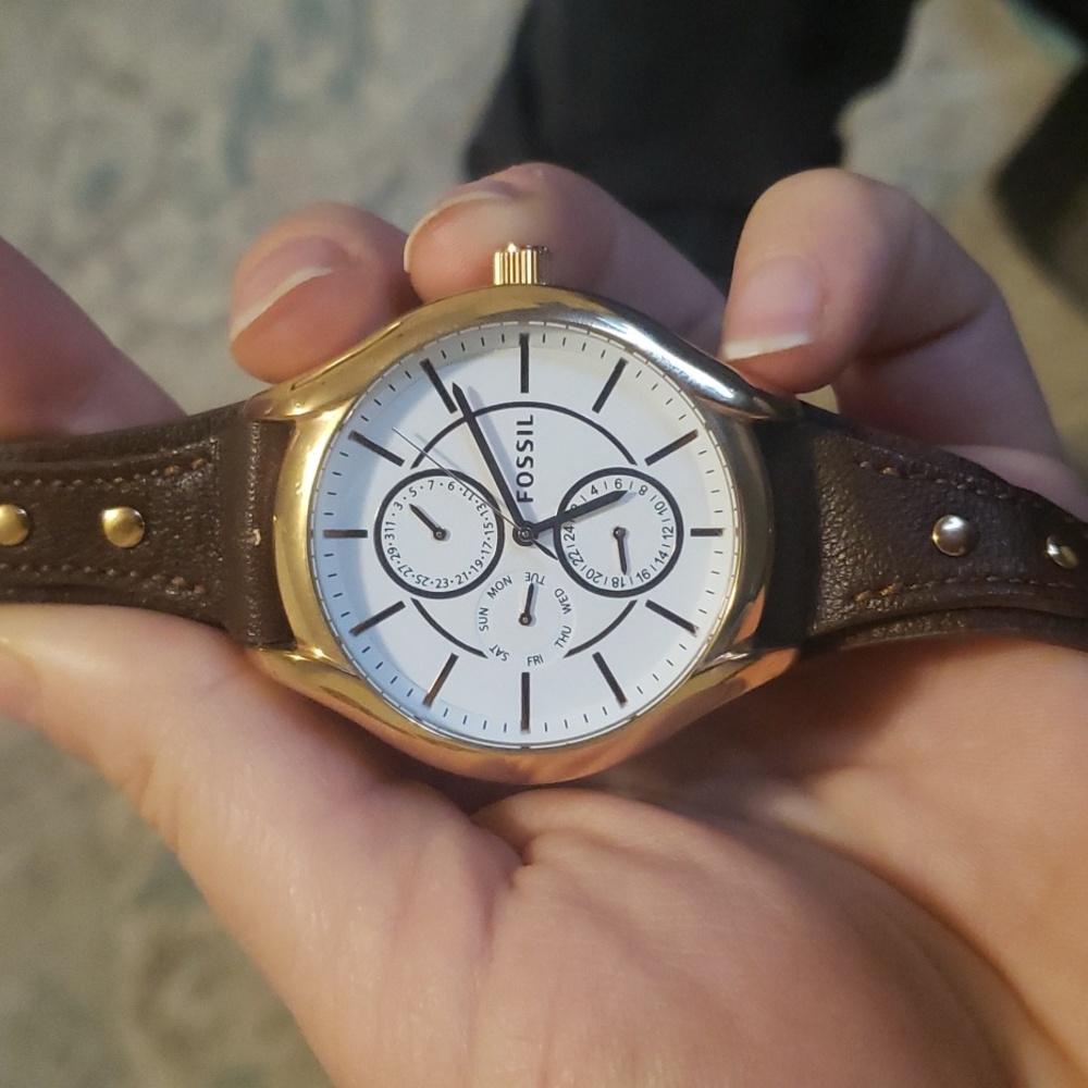 Fossil watch with leather strap